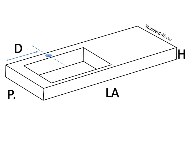 Plan vasque Design, fabrication sur mesure, Largeur 60 à 20 cm x Profondeur 40 à 60 cm, résine minérale ACRYSTONE® SOLID-SURFACE Finition lisse blanc mate, Livraison Offerte et Rapide.